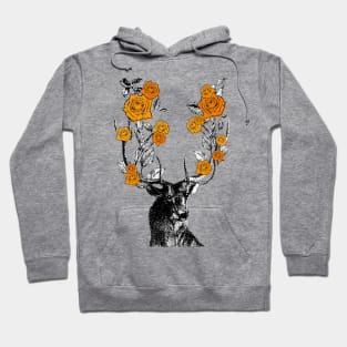 Stag and Roses | Stag and Flowers | Orange Roses | Hoodie